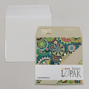 Impresión de sobres personalizados cuadrados 165x165mm baratos empresa boda